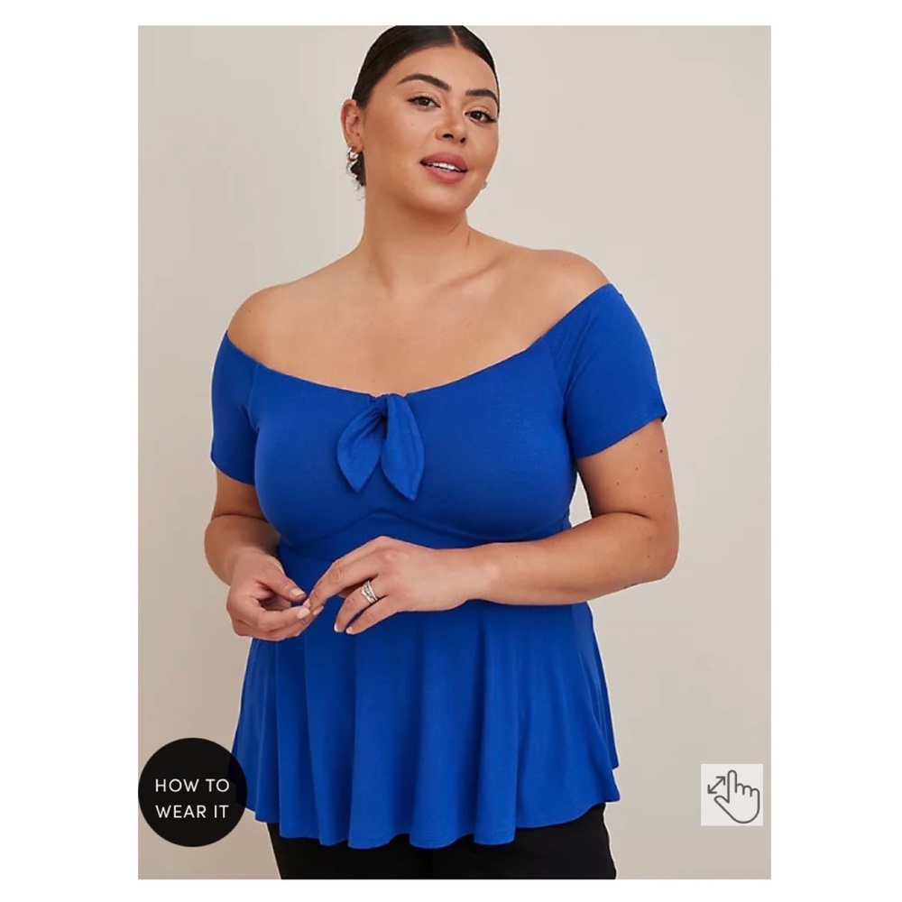 Torrid Babydoll Super Soft Tie-Front Off-Shoulder Top Size 3X NWT